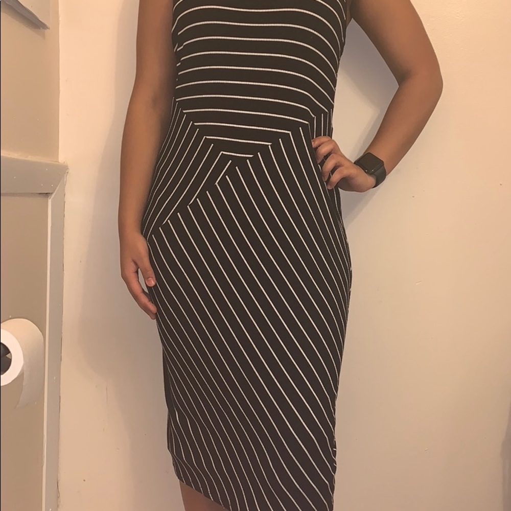 striped black n white fitting dress